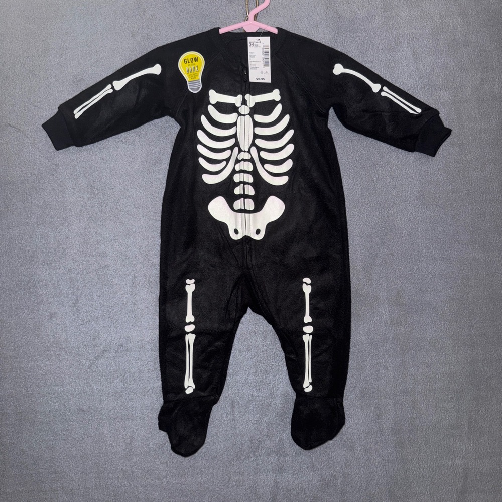 PJ Place Skeleton Glow in the Dark Fleece Sleeper Black 3-6M NWT Halloween